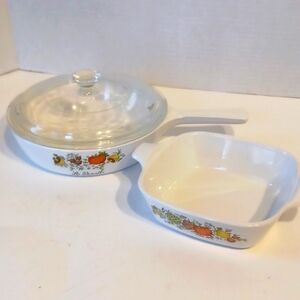 3Pc Corning Ware Spice Of Life Le Persil Cook Ware Pyrex Glass Lid